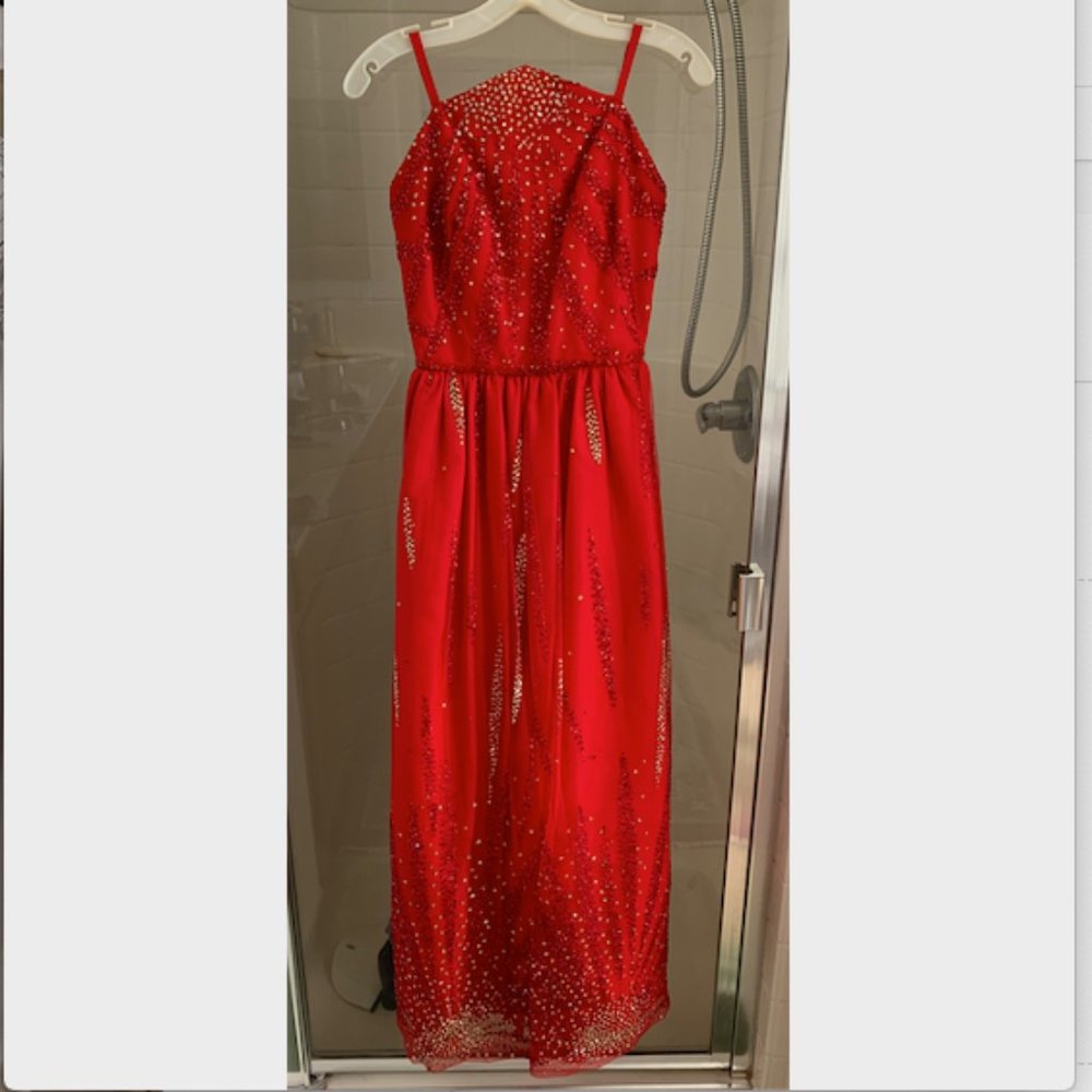 Bright Red Sequined Maxi Dress